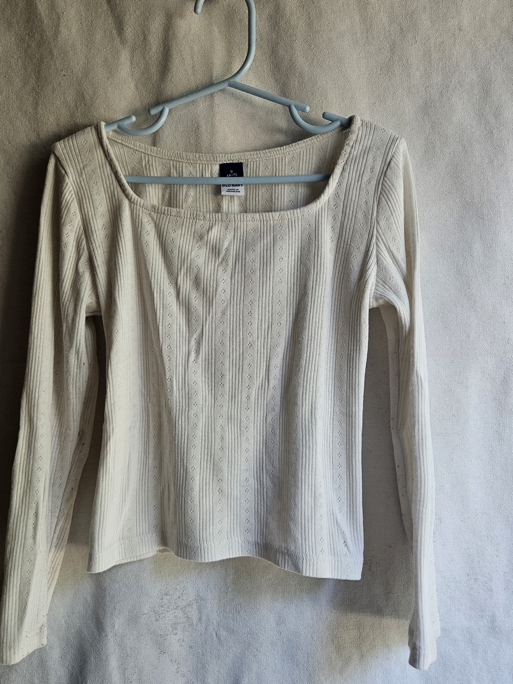 Old Navy Girls Pointelle Square Neck Long Sleeve Top Size Small Cream